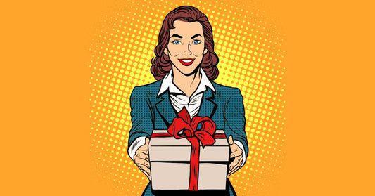caricatura de una mujer dando un regalo